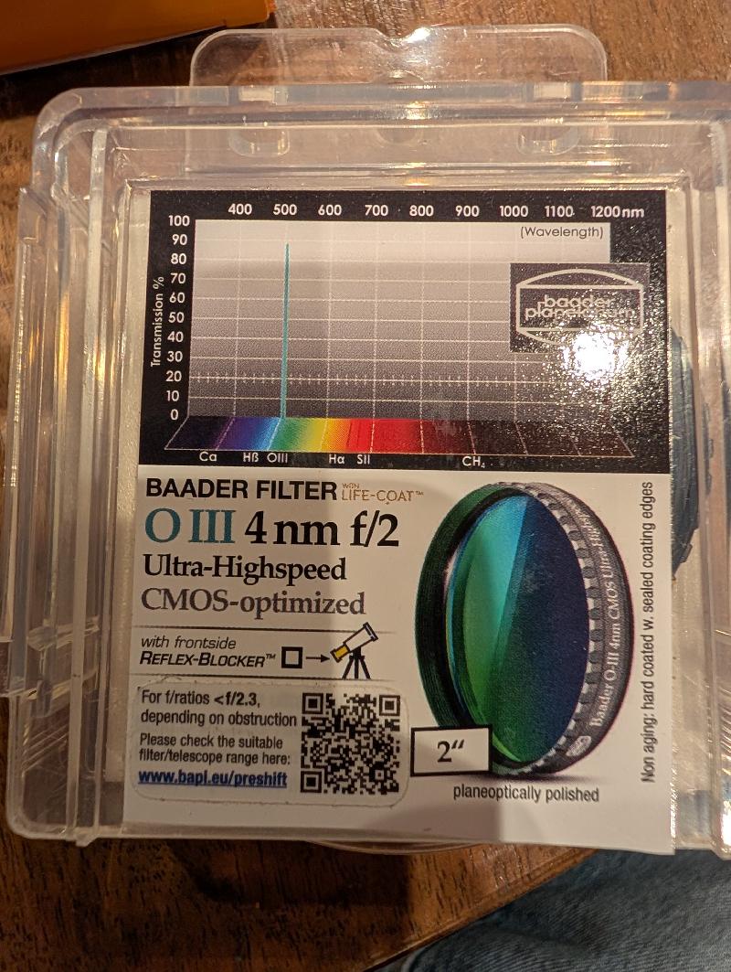 Filtre OIII 4nm baader f/2 ultra highspeed en M48.