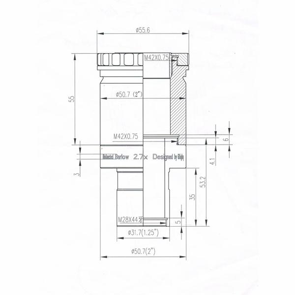 APM Adapteur visuel M42 et31,75mm pour lentilles barlow APM Comacorr ED 2,7X