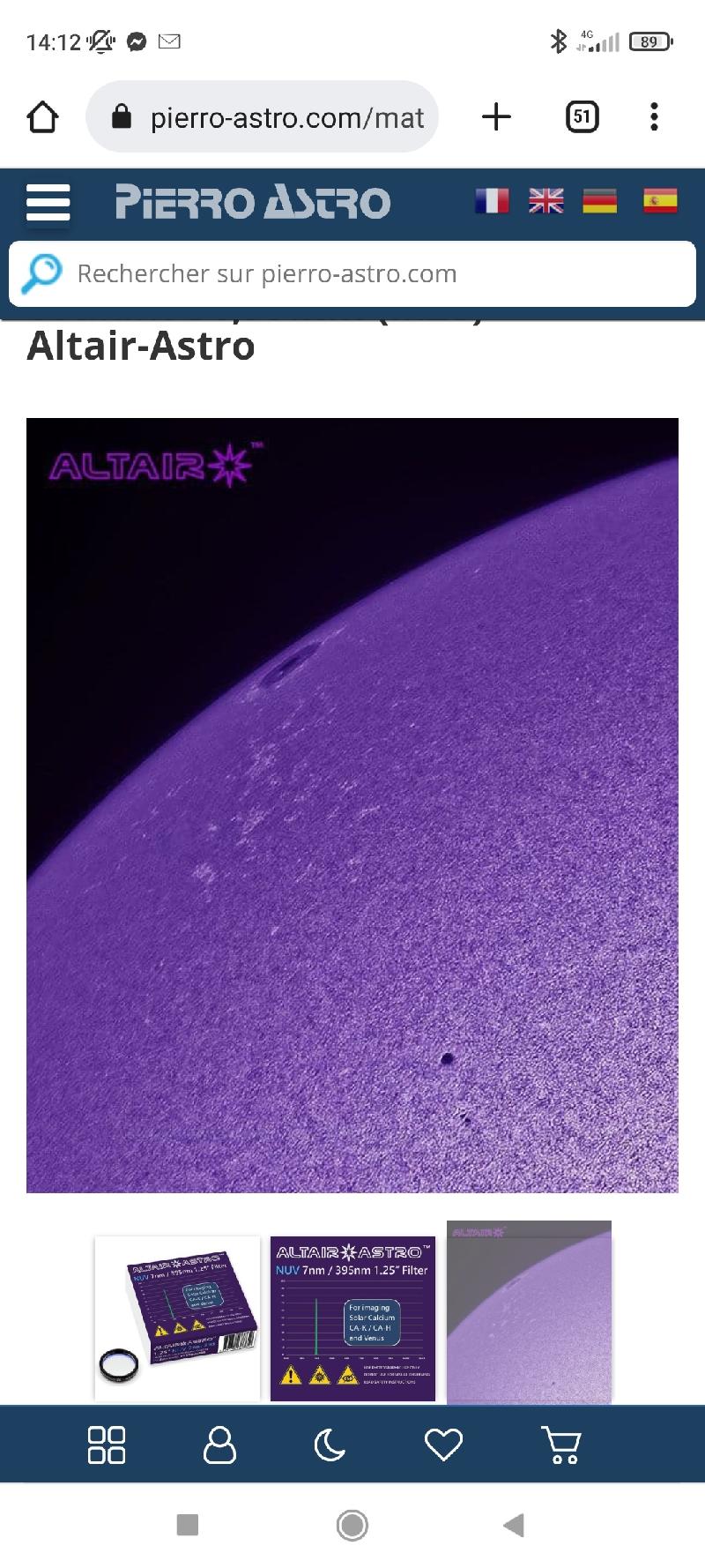Filtre solaire Altair NUV 7nm 1.25" Cak.