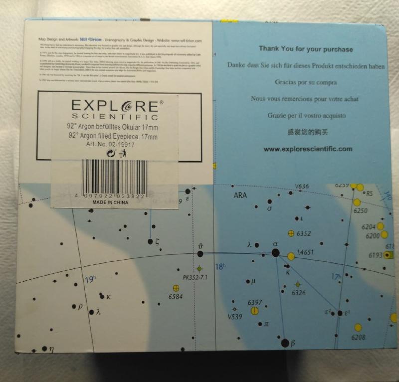 Oculaire NEUF 17 mm EXPLORE SCIENTIFIC 92° LER (50.8mm/2")