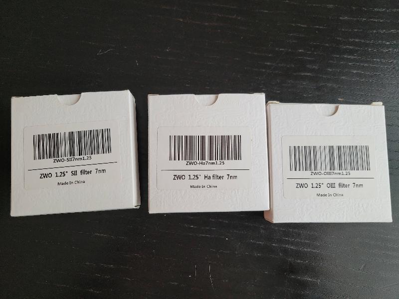 Set de trois filtres ZWO SII, Ha, OIII 7nm montés 1,25"