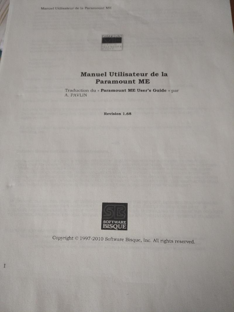 Manuel utilisateur en français de la Paramount ME Manuel utilisateur en français de la Paramount ME