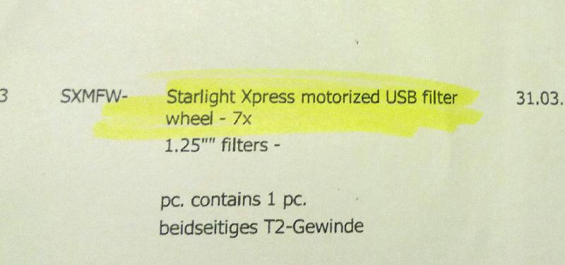 Roue à filtre motorisée starlight Xpress 5x36 mm