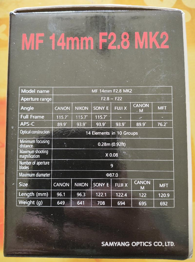 Samyang MF14 F2.8 MK2 monture canon