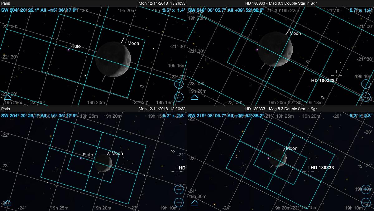 occultation de Pluton par la Lune du 12 nov 18 : cadrages Paris
