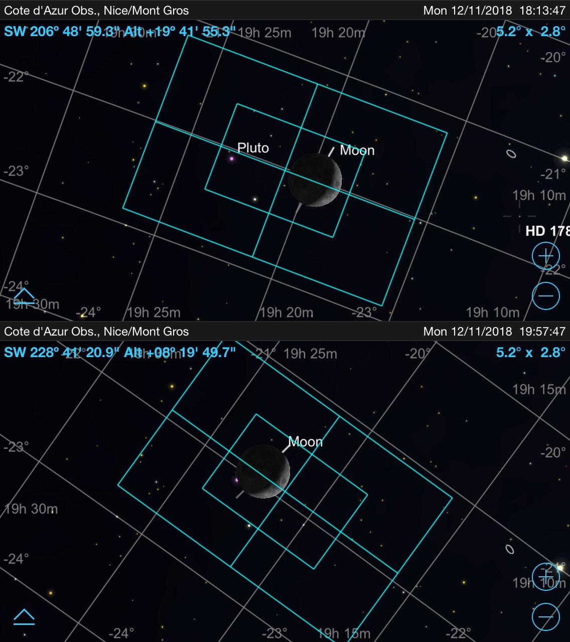 occultation de Pluton par la Lune du 12 nov 18 : cadrages Nice