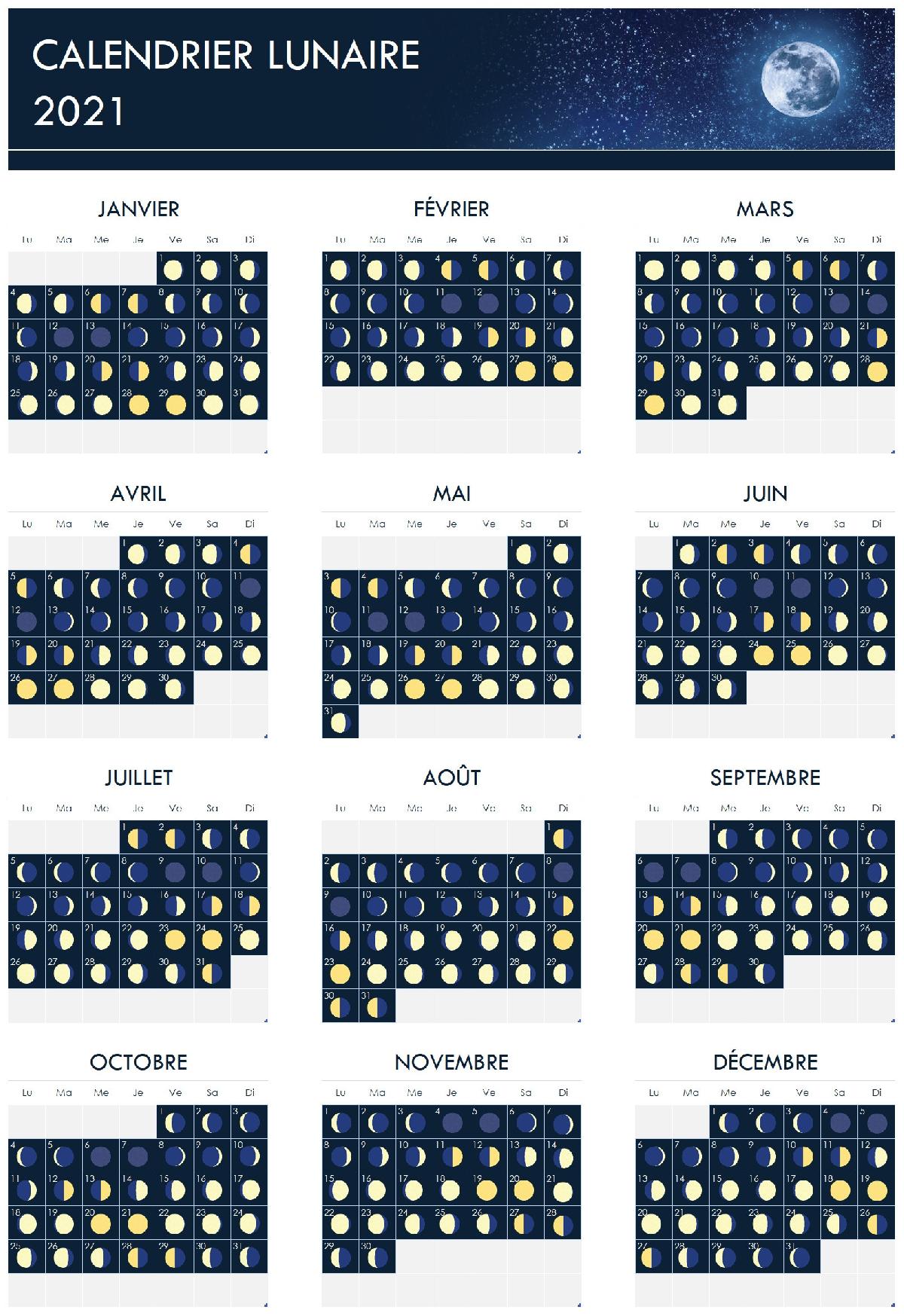 Calendrier lunaire 2021 Calendrier lunaire 2021