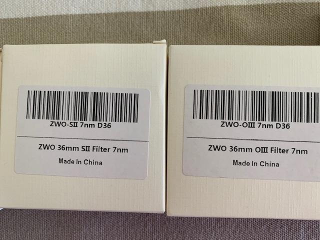 filtres 36mm non montés ZWO SHO LRVB