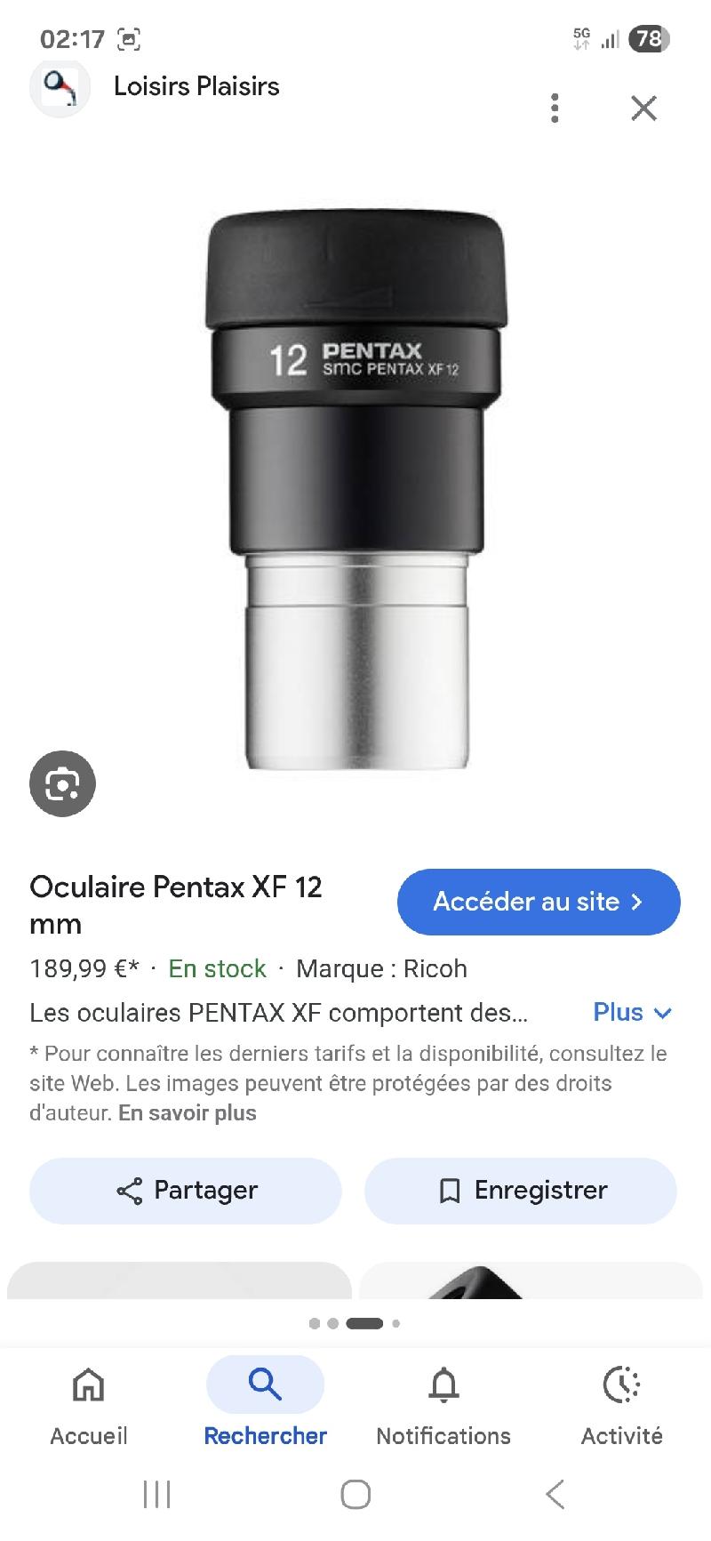 Oculaire pentax xf 12mn