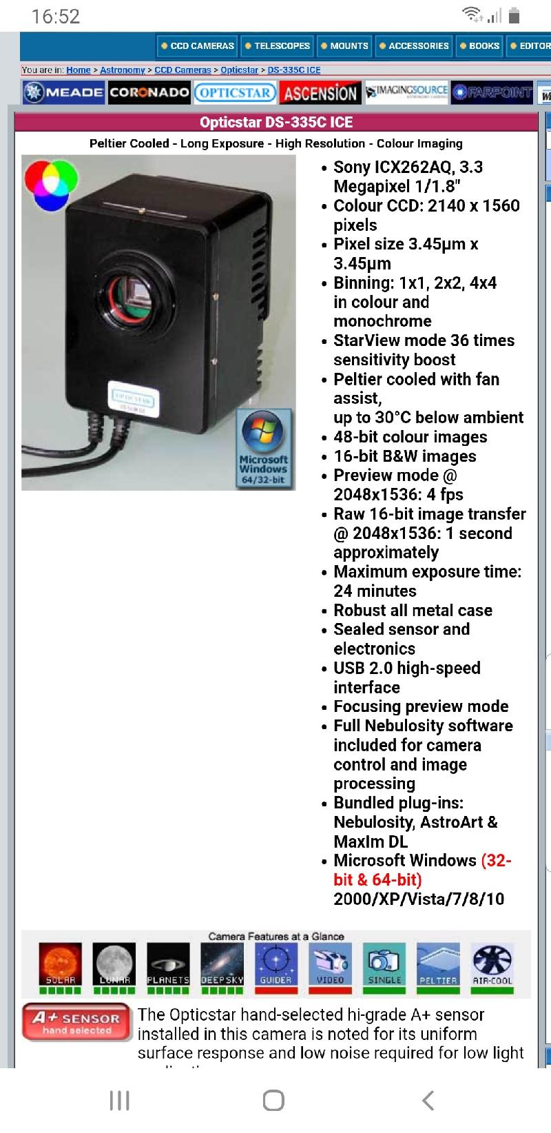 Caméra CCD couleur refroidie 3.3Mp
