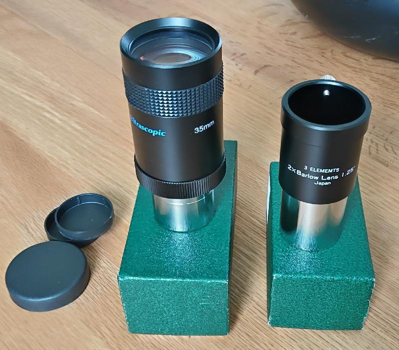 Orion ultrascopic ( idem a baader eudiascopic) 35mm + barlow 2X 3elements Made in Japan