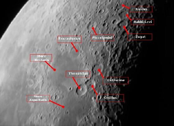 Region des crateres Theophile, Cyrille et Catherine avec legende