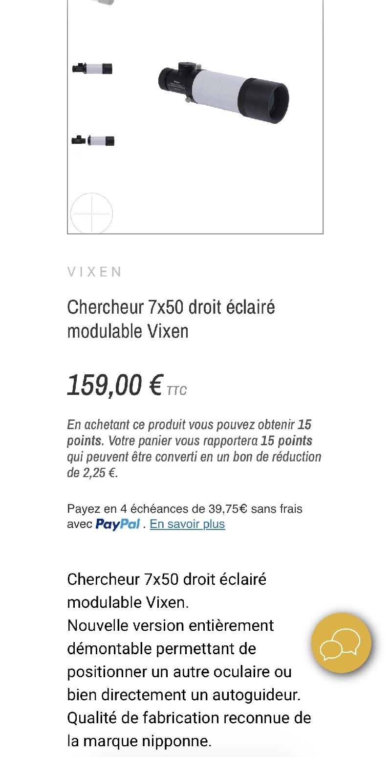 Chercheur 7x50 droit éclairé modulable Vixen