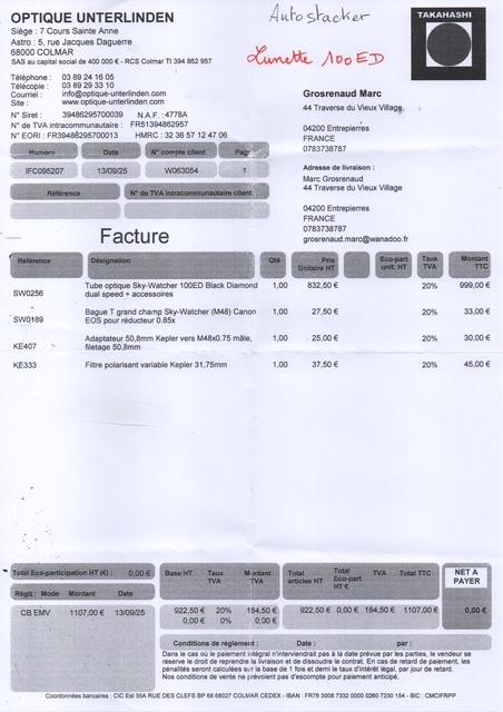 Lunette Sky Watcher 100 ED Black Diamond