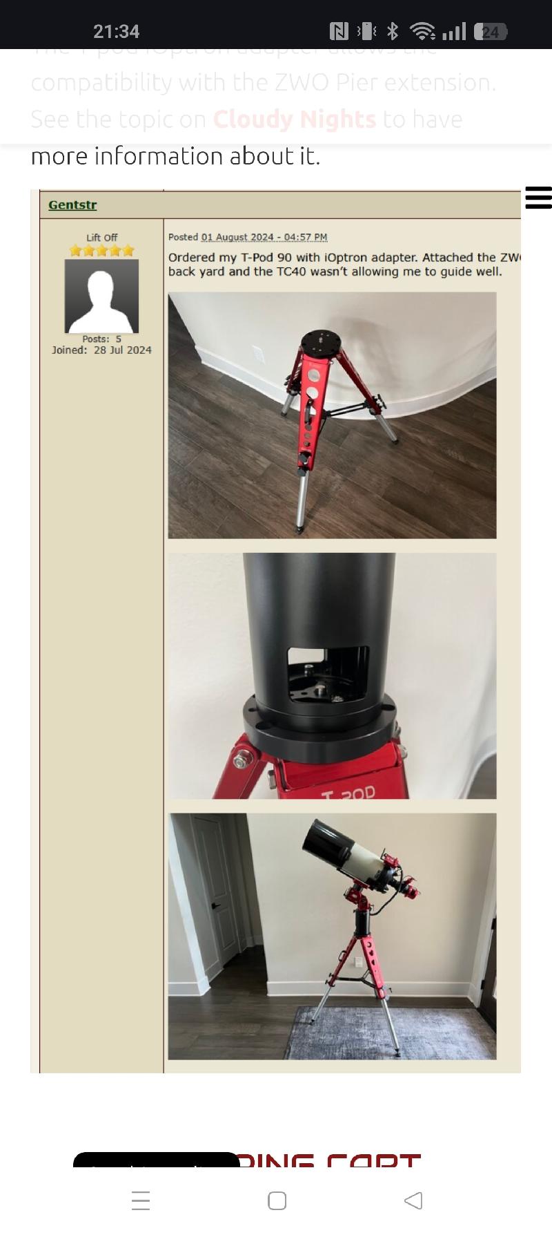 Adapteur Avalon pour monture ioptron et zwo am5 