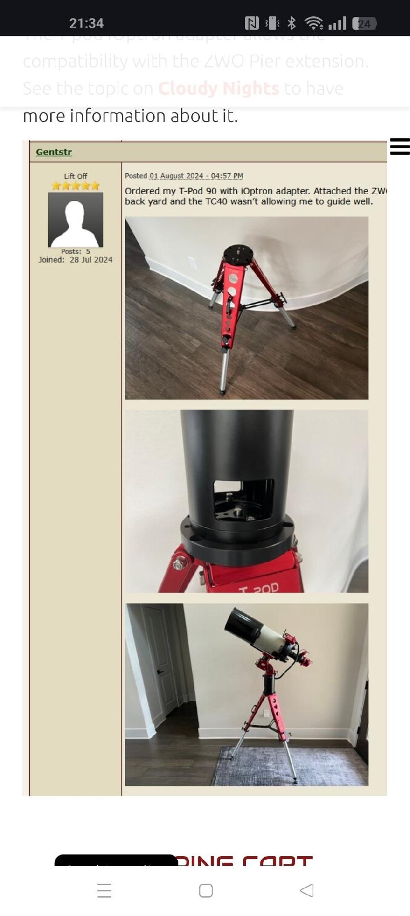 Avalon tpod adaptateur pour montures zwo et ioptron