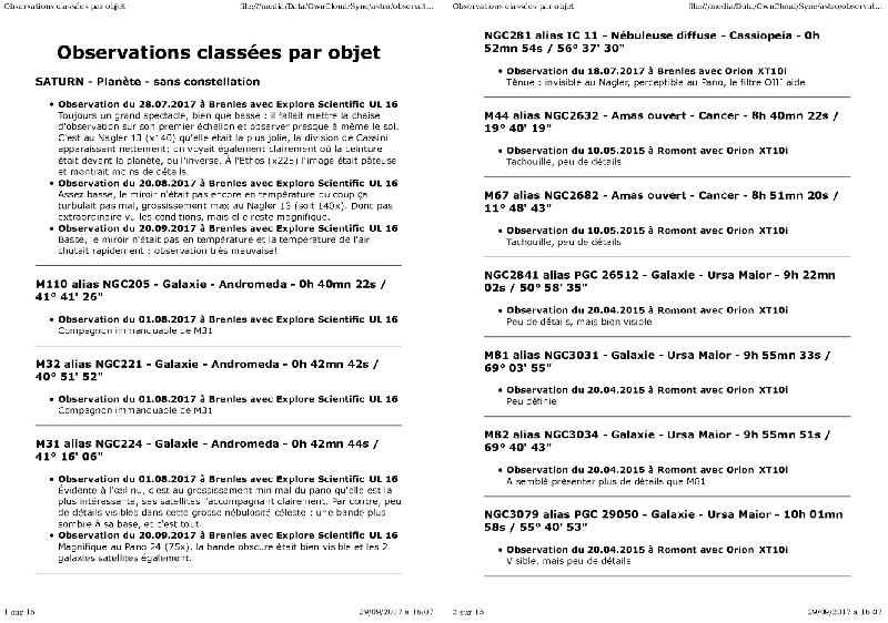 Observations par objets Observations par objets
