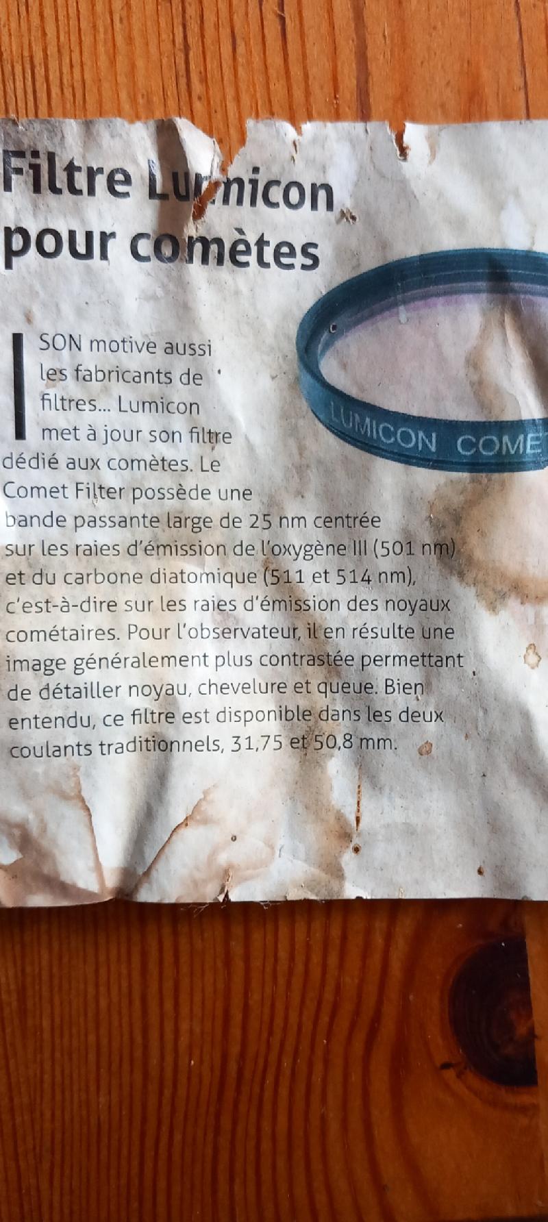 Filtre Lumicon Comète ? 