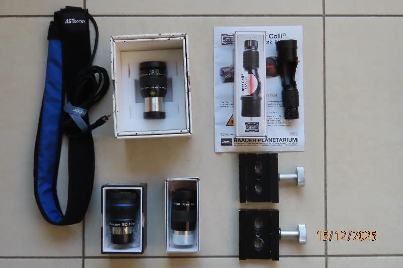laser collimation, oculaires, pinces Vixen, bande chauffante