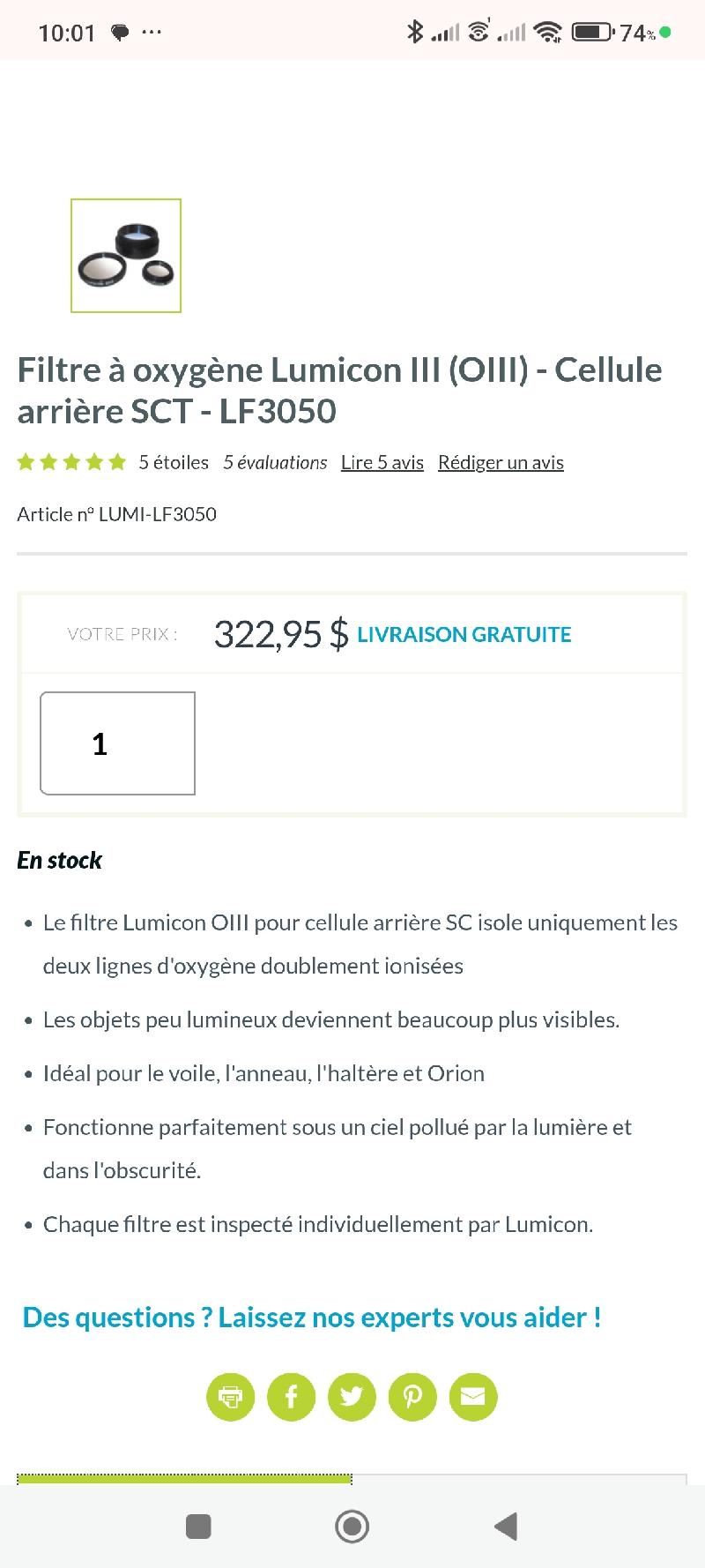 Filtre OIII Lumicon SCT LF3050