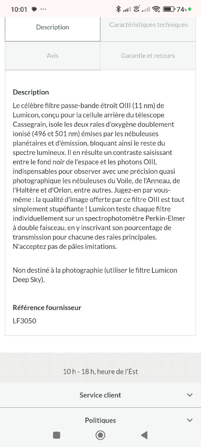 Filtre OIII Lumicon SCT LF3050