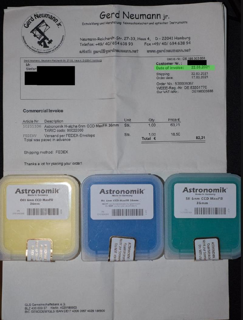 Astronomik MaxFR SHO 6nm 36mm €950