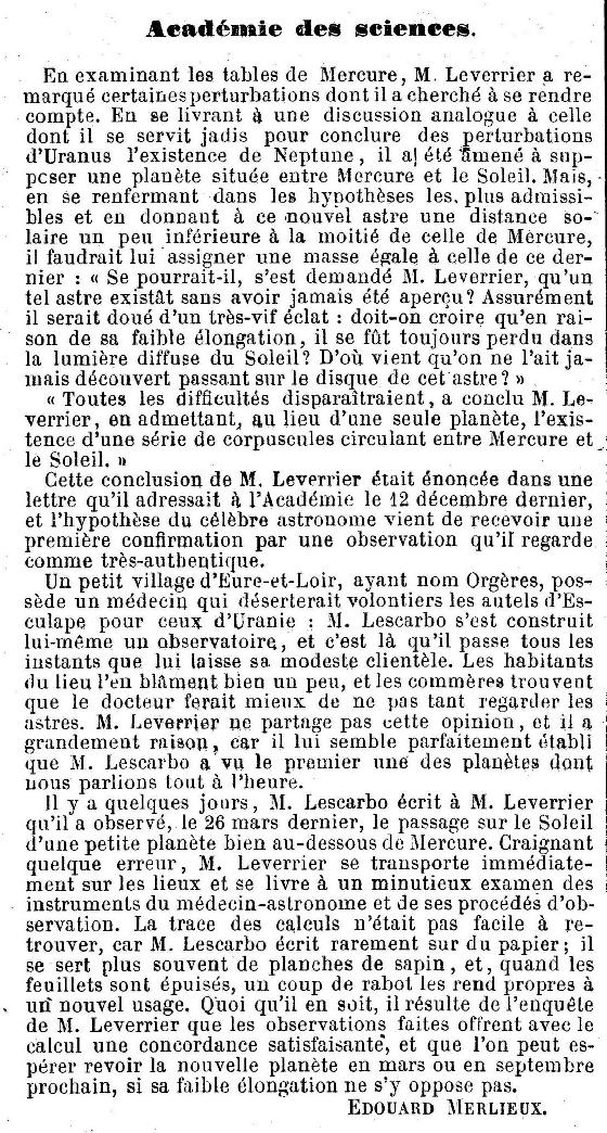 planète mystère en 1860 ... planète mystère en 1860 ...