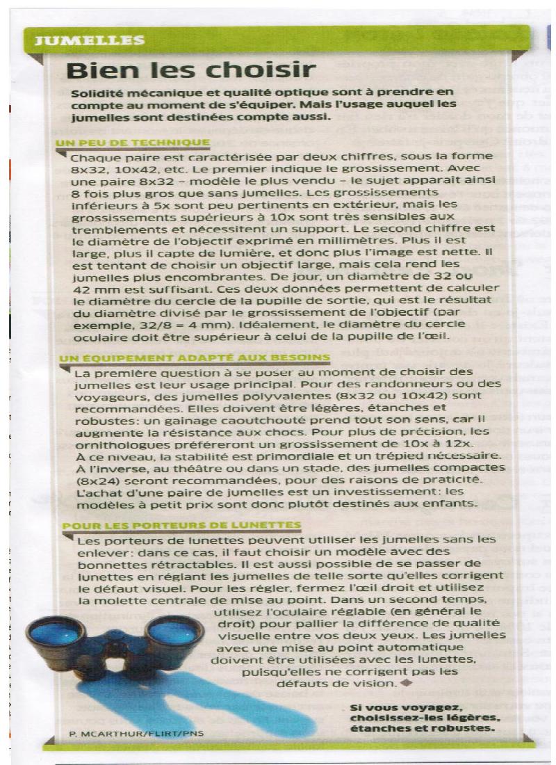 conseil achat jumelles