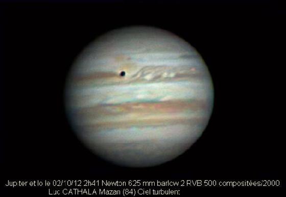 Jupiter et Io 02/10/12 RVB au 625 mm Jupiter et Io 02/10/12 RVB au 625 mm