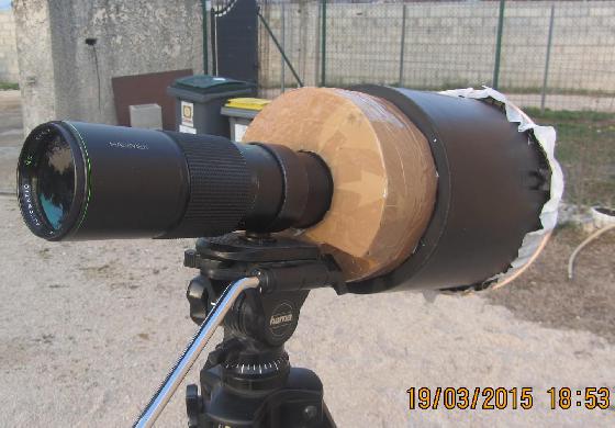 sungun vu avant téléobjectif de 400 mm + oculaire 10 mm