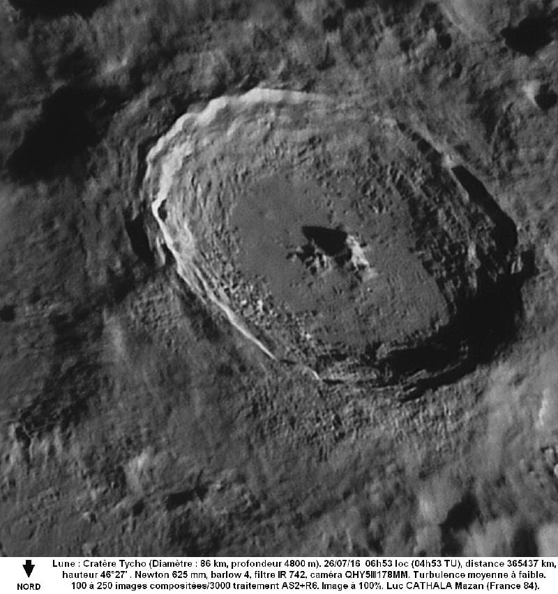 Lune 26/07/16 cratère Tycho 625 mm B43 IR742 Luc CATHALA Lune 26/07/16 cratère Tycho 625 mm B43 IR742 Luc CATHALA