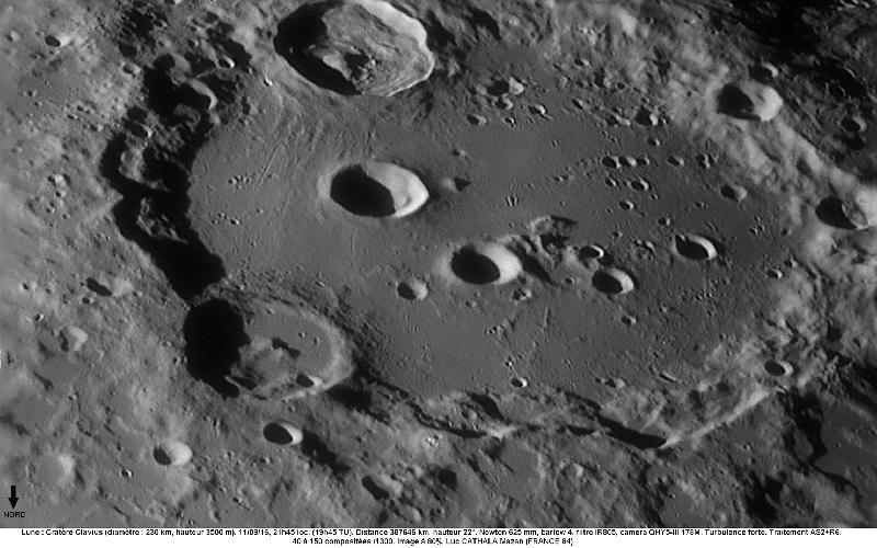 Lune cratère Clavius 110916 625 mm barlow4 IR805 forte turbu 80% Lune cratère Clavius 110916 625 mm barlow4 IR805 forte turbu 80%