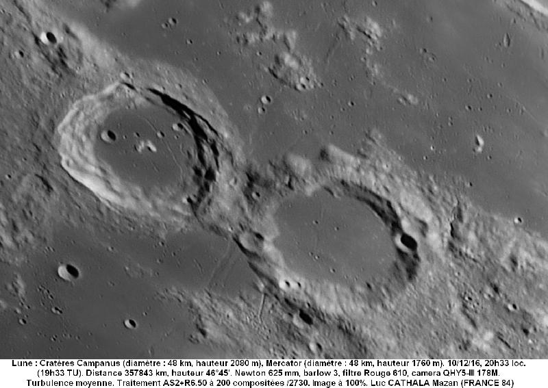 Cratères Campanus et Mercator 10/12/16 625mm barlow 3 filtre rouge 100% Luc CATHALA