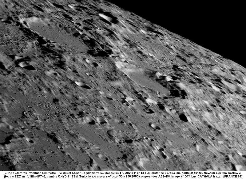 Cratères Peterman et Casanus 03/04/17 625 mm B3 IR742 Luc CATHALA Cratères Peterman et Casanus 03/04/17 625 mm B3 IR742 Luc CATHALA