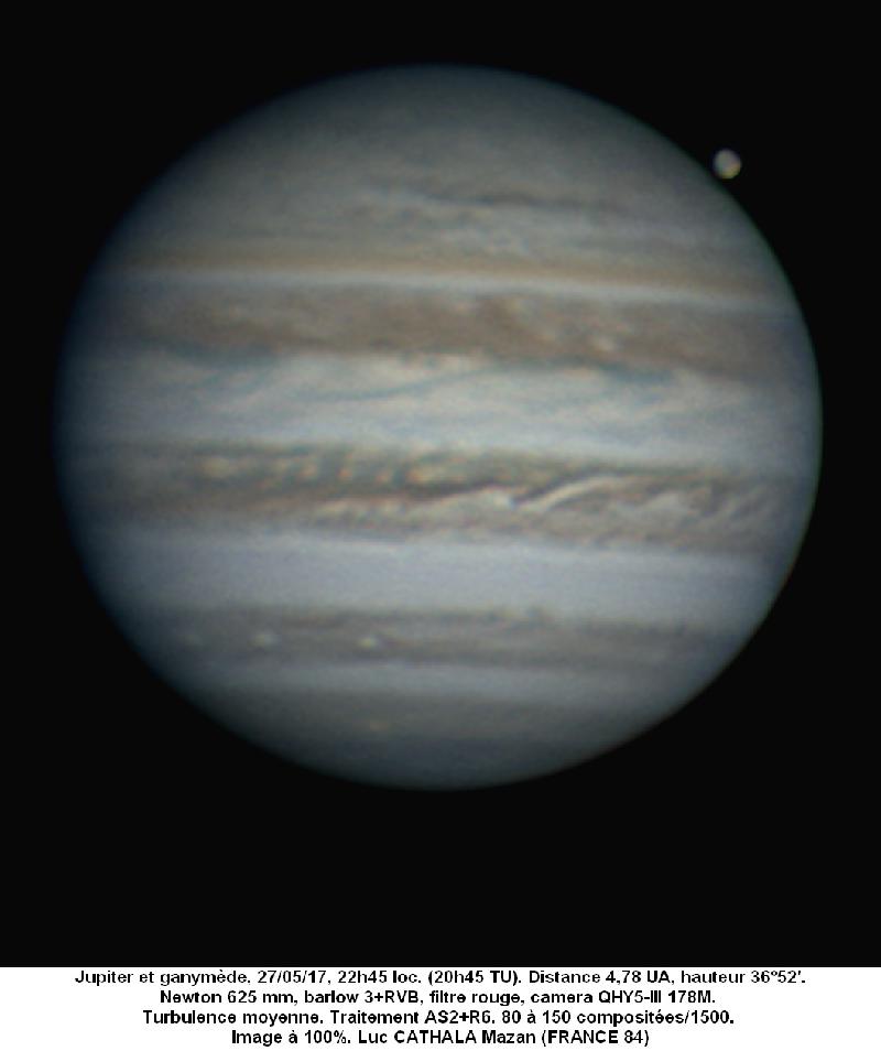 Jupiter et Ganymède 27/05/17 625mm barlow 3 +rvb 100% Luc CATHALA