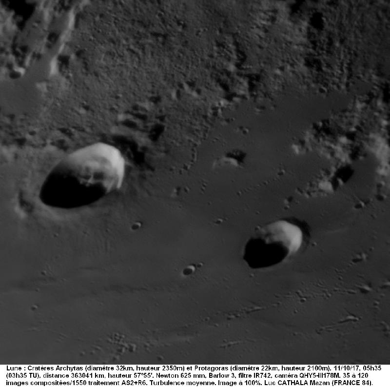 Cratères Archytas et Protagoras 11/10/17 625 mm barlow 3 IR742 100% Luc CATHALA