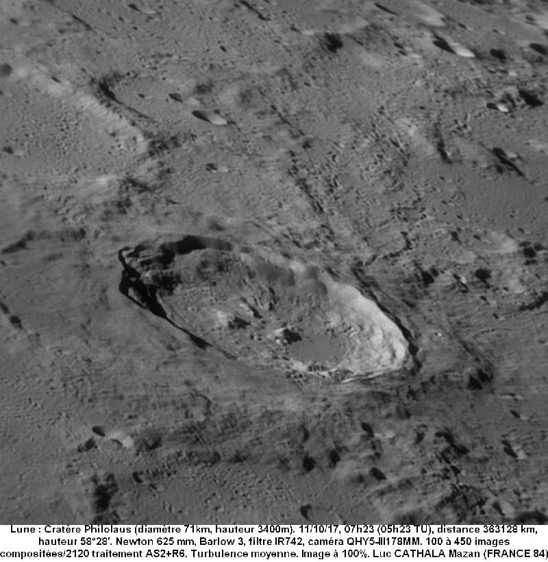 Cratère Philolaus 11/10/17 625mm barlow 3 IR742 100% soft Luc CATHALA Cratère Philolaus 11/10/17 625mm barlow 3 IR742 100% soft Luc CATHALA