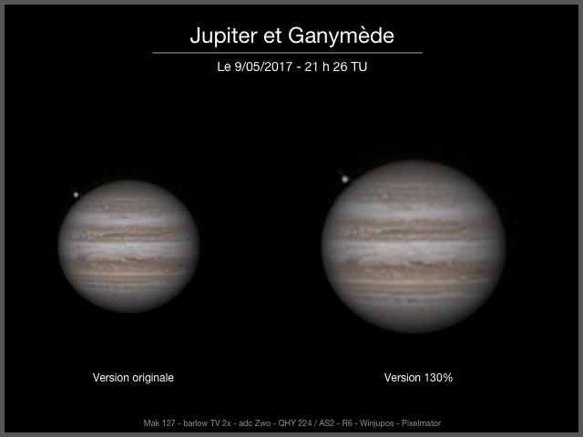 Jupiter et Ganymede, le 9 mai 2017 (Traitement doux)