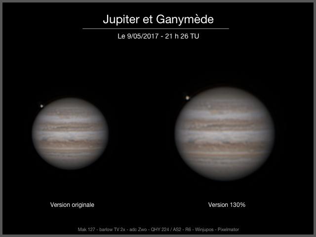 Jupiter et Ganymede, le 9 mai 2017 (Traitement doux)