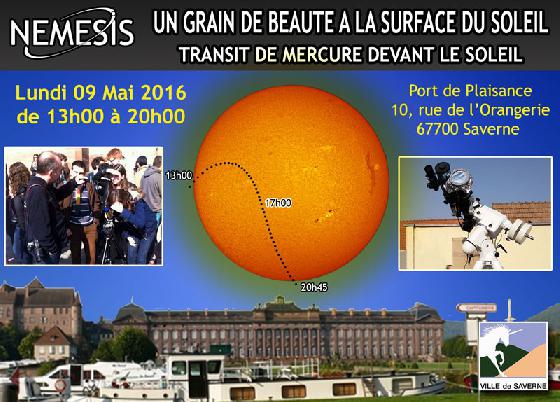 Transit de Mercure devant le soleil le 9 mai 2016 Transit de Mercure devant le soleil le 9 mai 2016