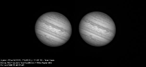 Jupiter, le 23 août 2009 de 21h59 TU à 22h09 TU Jupiter, le 23 août 2009 de 21h59 TU à 22h09 TU