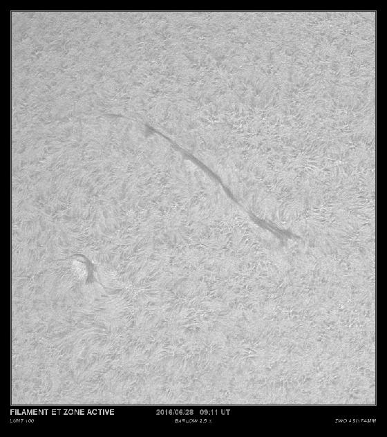 Filament et zone active du 28 Juin