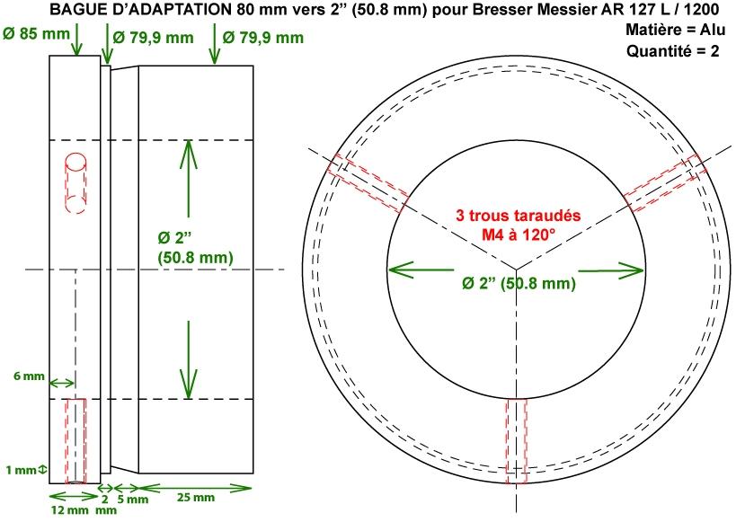 Piece adaptation 80 mm vers 2" - Bresser 127L Piece adaptation 80 mm vers 2" - Bresser 127L