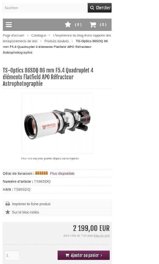 Superbe Lunette quadruplet apo TS AP 86SDQ OTA