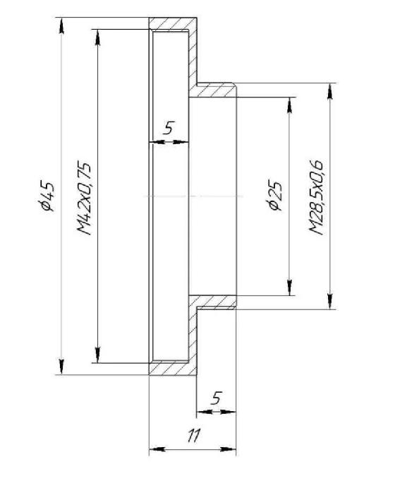 Rafcamera bague M42x0.75 (T2) femelle / M28.5x0.6 (filtres 31,75mm) mâle
