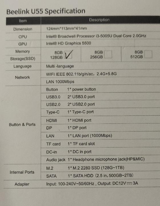 Mini PC Beelink  Core I3
