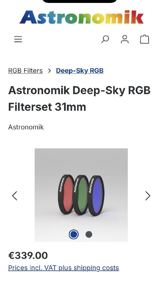 Set filtres Astronomik deep sky RGB 31mm