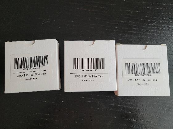 Set de trois filtres ZWO SII, Ha, OIII 7nm montés 1,25"