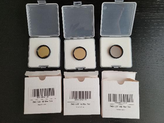 Set de trois filtres ZWO SII, Ha, OIII 7nm montés 1,25"