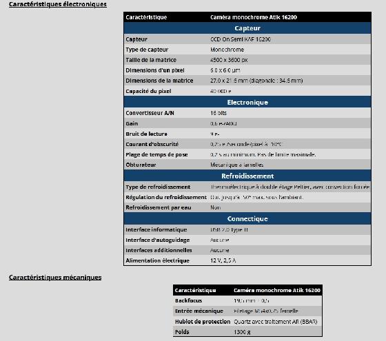 Caméra Atik 16200 mono (ensemble complet)